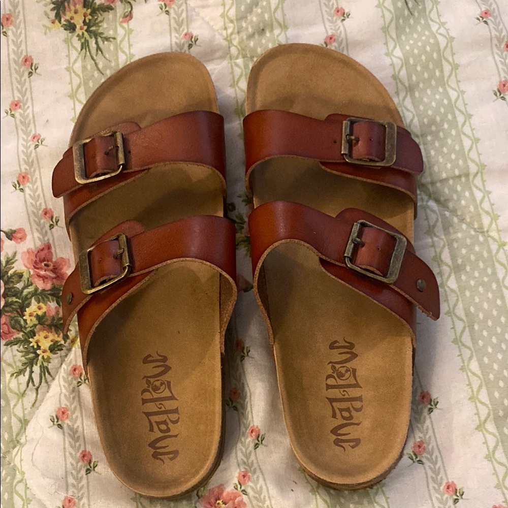 Brown Leather Sandals with Buckles